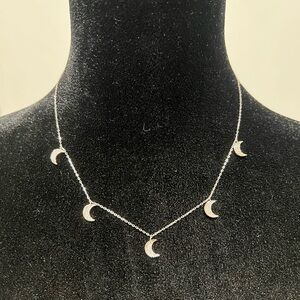 Diamonique CZ Pave Moon Motif Station Necklace inn925 Sterling Silver